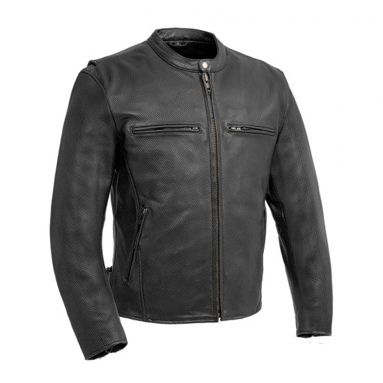 MEN'S MOTORCYCLE PERFORATED LEATHER JACKET
