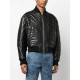 VOGUE TRENDY STRIPE-QUILTED LEATHER BOMBER JACKET