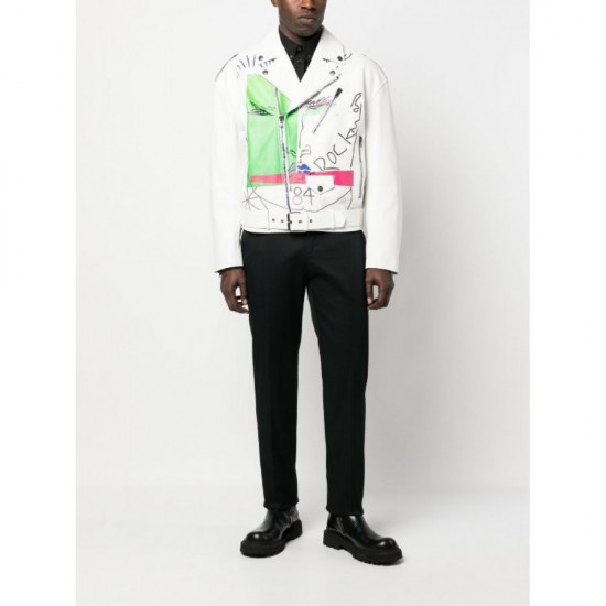 GRAPHIC-PRINT LEATHER JACKET