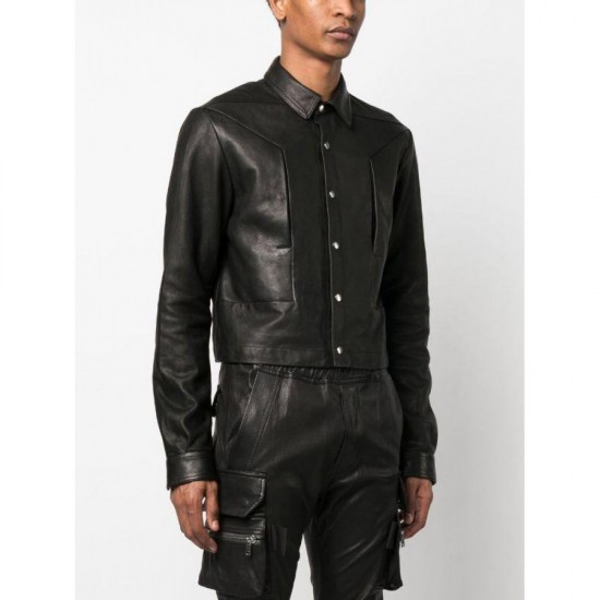 FRONT PRESS-STUD FASTENING LEATHER JACKET