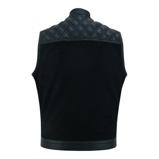 LEATHER AND DENIM COMBO BIKER VEST