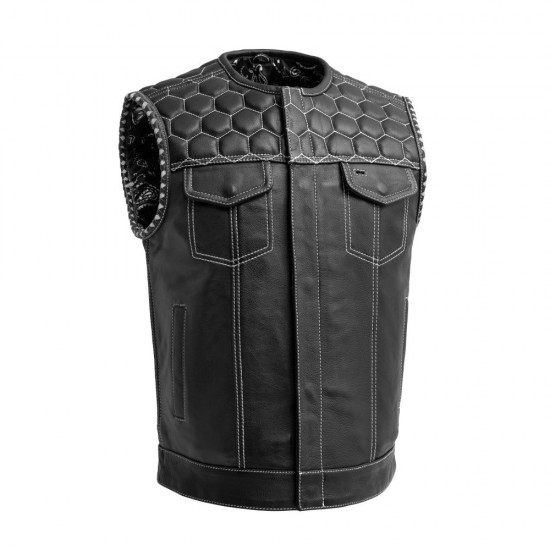 MEN'S CLUB STYLE LEATHER VEST - WHITE