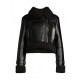 BLACK LEATHER & FAUX SHEARLING CROP JACKET