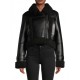 BLACK LEATHER & FAUX SHEARLING CROP JACKET