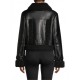 BLACK LEATHER & FAUX SHEARLING CROP JACKET