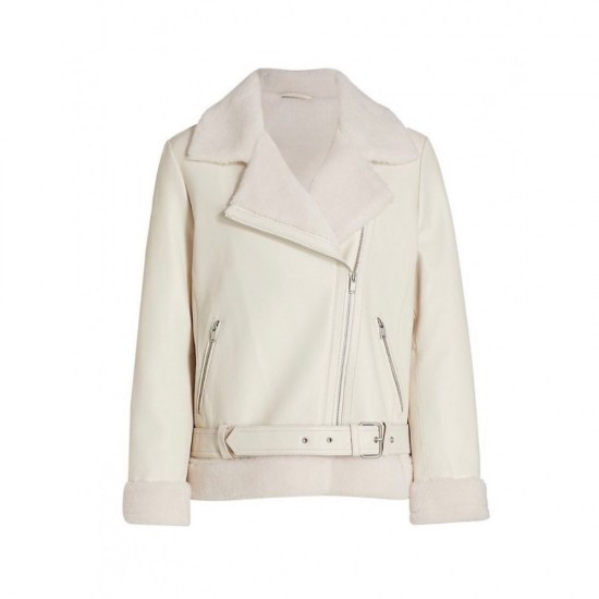 BLACK LEATHER & FAUX SHEARLING CROP JACKET