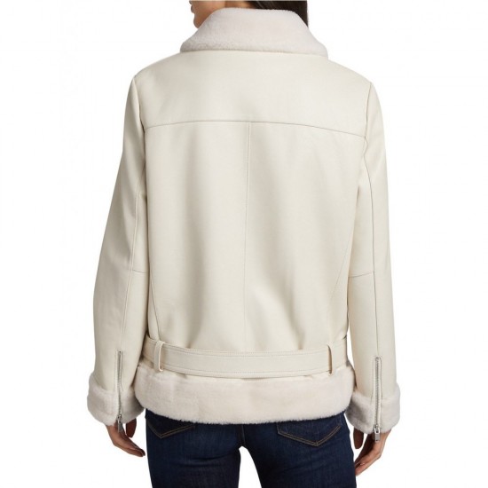 BLACK LEATHER & FAUX SHEARLING CROP JACKET