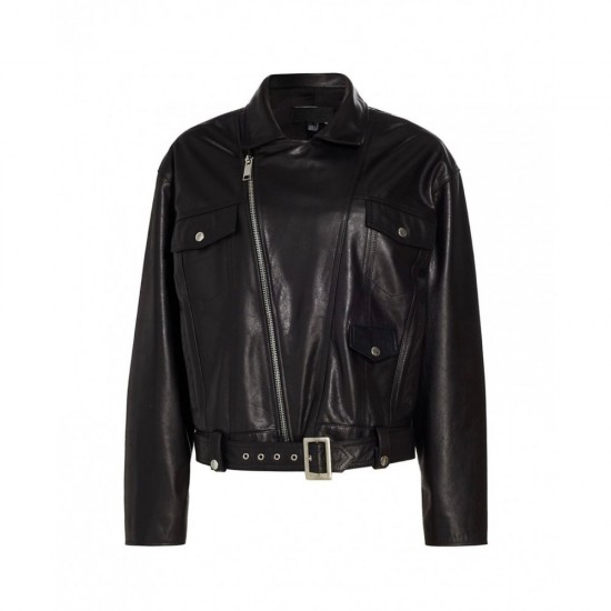 BUFFALO BLACK LEATHER BIKER JACKET