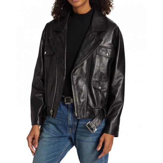 BUFFALO BLACK LEATHER BIKER JACKET