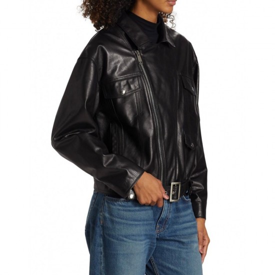 BUFFALO BLACK LEATHER BIKER JACKET