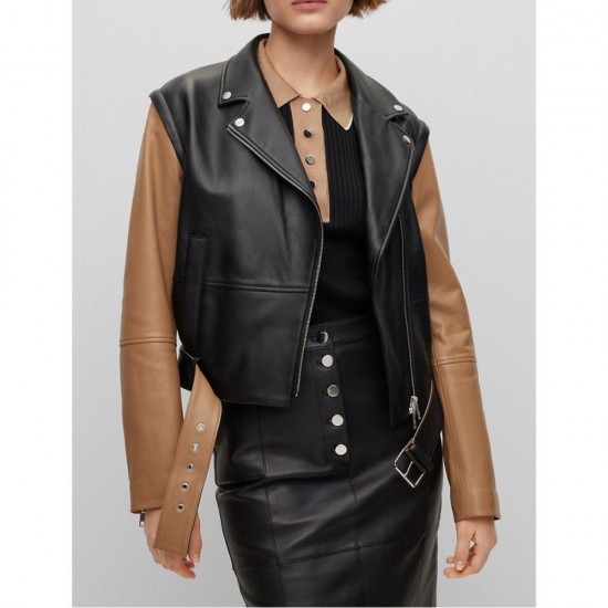NAPPA-LEATHER REGULAR-FIT JACKET WITH REMOVABLE SLEEVES